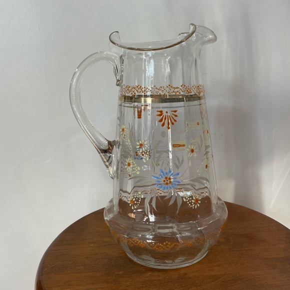 Vintage Victorian Style Exquisite Blown Glass Hand Painted Pitcher - Picture 1 of 7